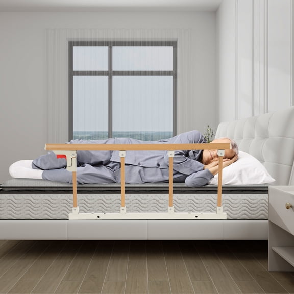 Foldable Bed Rail for Safety & Support, Adjustable Height, Fits Mattresses 5-30cm Thick, Sturdy Aluminum Alloy & Wood Construction, Space-Saving & Modern Design, Easy Assembly