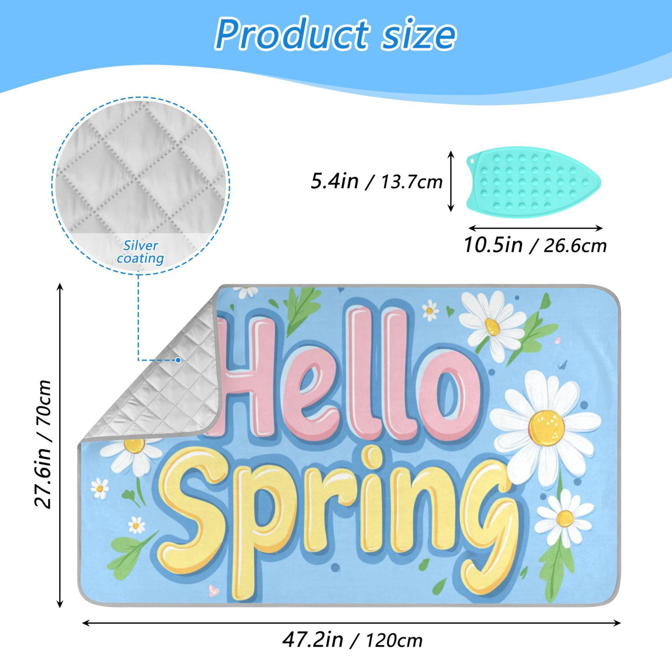 Flowers Leaves Hello Spring Ironing Mat Blanket Portable Travel Ironing Pad Heat Resistant Pad 47.2" x 27.6”
