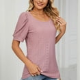 thumbnail image 5 of Pink M WIZUTIZ Womens Tops up to 65% Off Casual Fluffy Cotton Linen Tee Crew Neck Athletic Solid Tshirts Vintage Ladies Shirts Retro Oversize Tops Blouse Flowy Cotton Blend Short Sleeve, 5 of 6