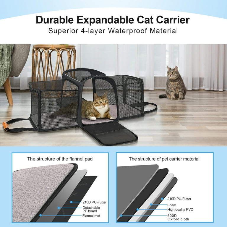 Expandable Pet Carrier wit Portable Folding Bowl, Morpilot Airline Approved  Pet Carrier, 2 Sides Expandable Soft Cat Carrier with Fleece Pad for two  lower than 15lb Cats, Dogs, Puppy and Small Animals 