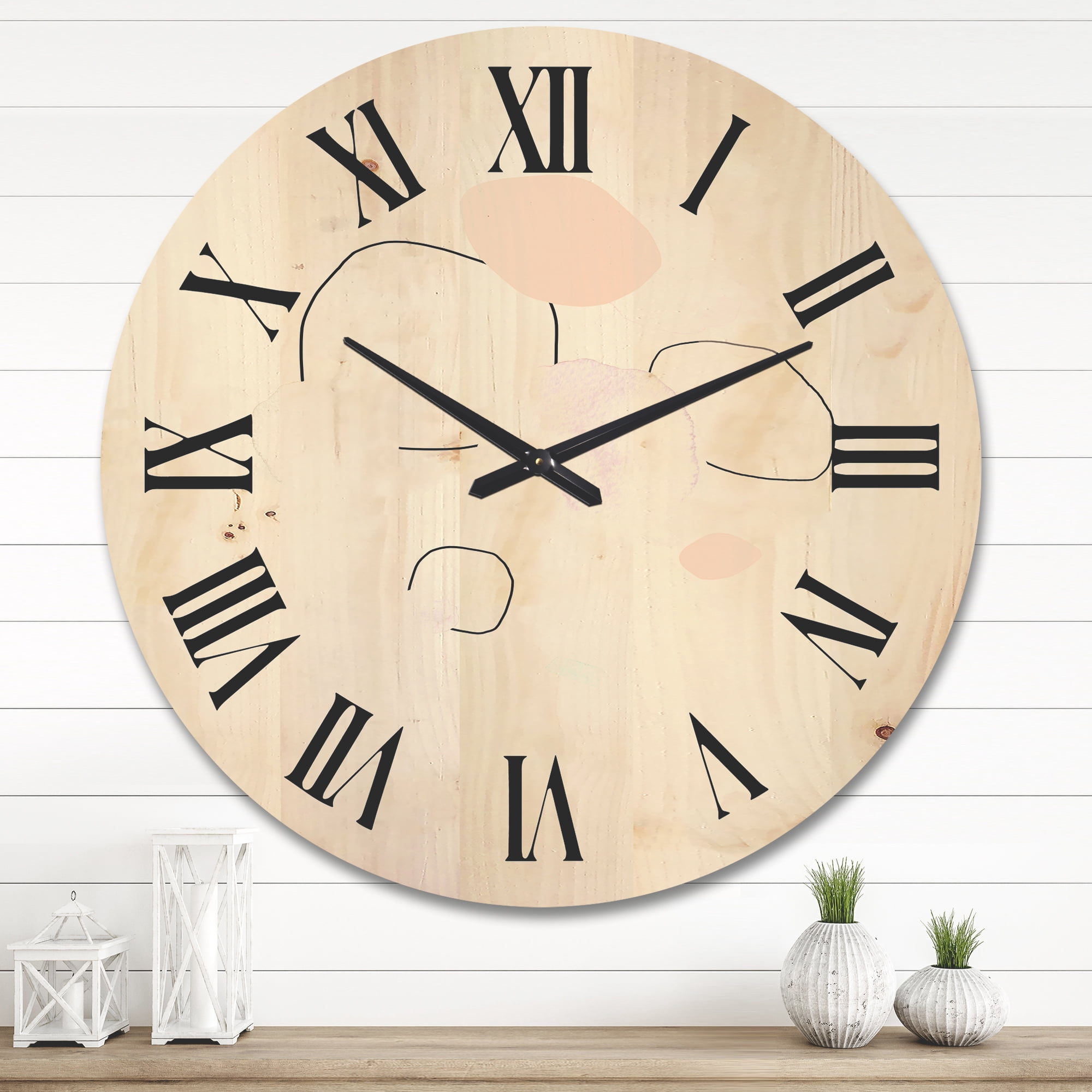 Designart 'Watercolour Stains On White' Shabby Chic Wood Wall Clock