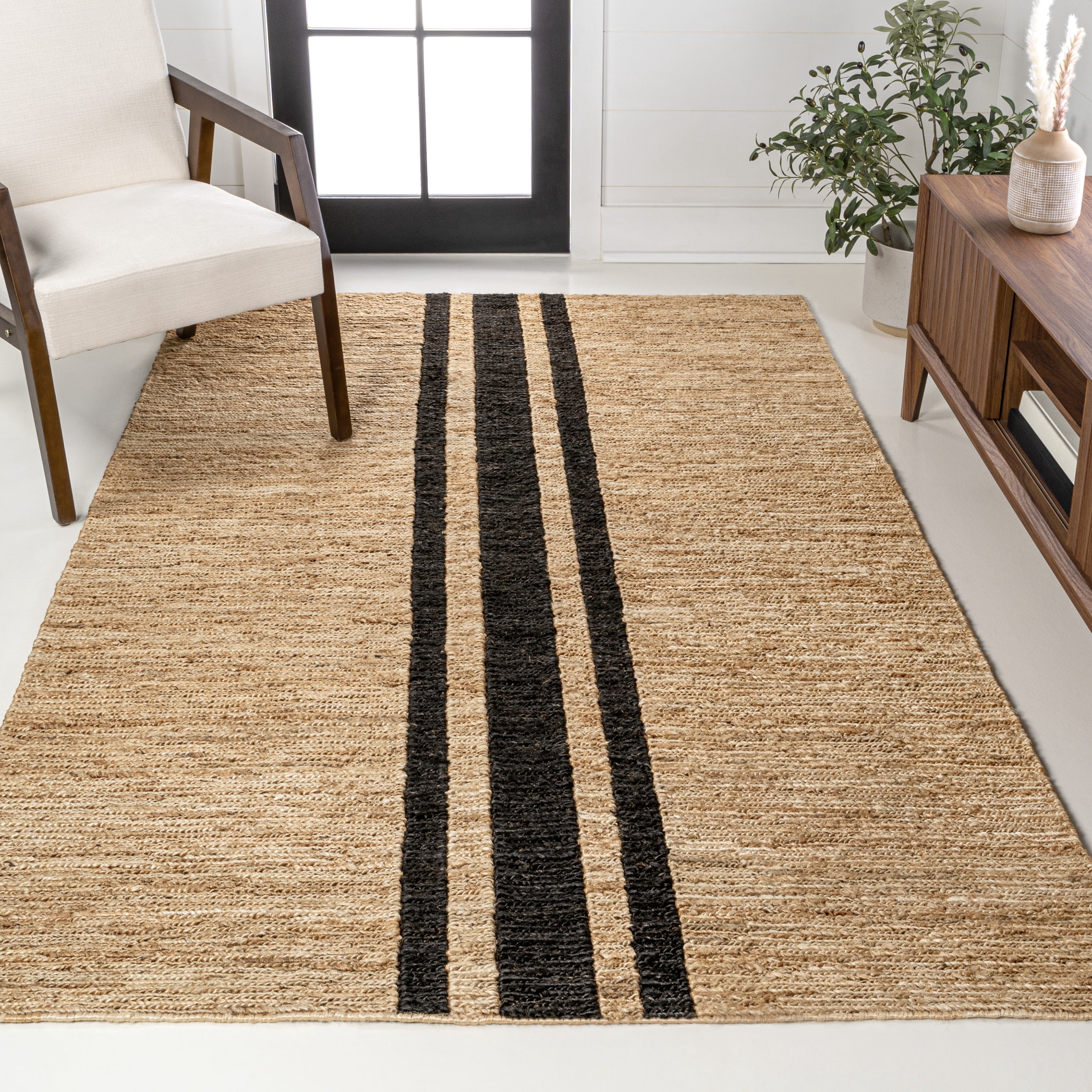 JONATHAN Y NATURAL FIBER 5 x 8 Area Rug, Olivier Rustic Stripe Jute - Natural/Black, NRF200A-5