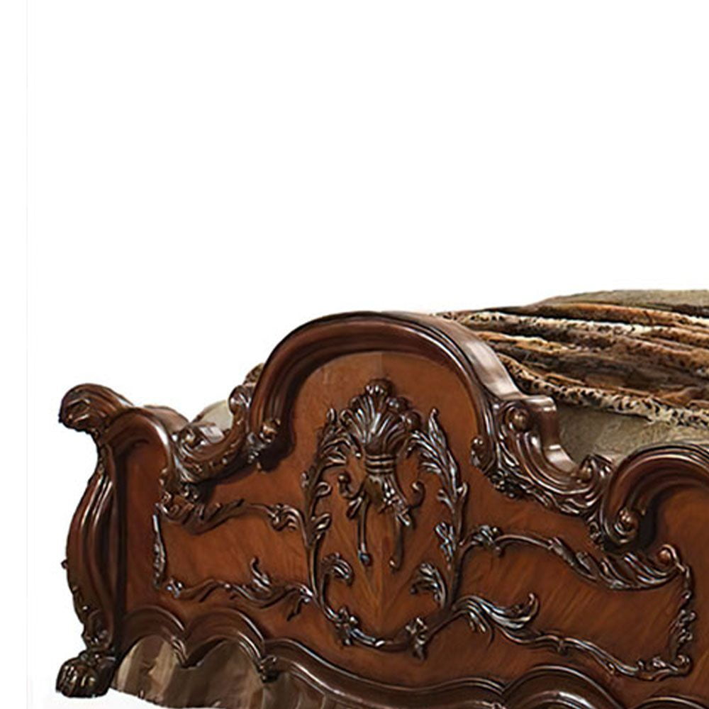 Acme Dresden Queen Bed, Synthetic Leather & Cherry Oak, All Age