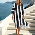 thumbnail image 6 of HAPIMO V Neck Abstract Stripe Loose Midi Dress Women Casual Dress for Daily Wear Black XL, 6 of 8