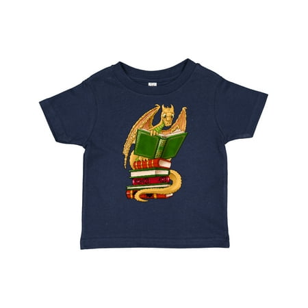 

Inktastic Well-Read Cute Gold Dragon Reading Books Gift Toddler Boy or Toddler Girl T-Shirt