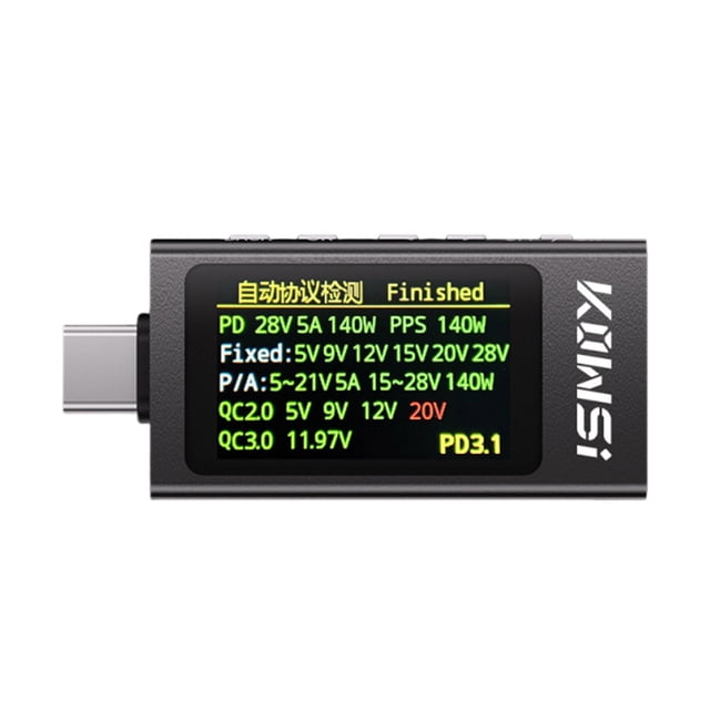Probador de carga rápida portátil USB C, medidor de potencia, carcasa metálica, apto para viajes, multímetro de voltaje, corriente y potencia,