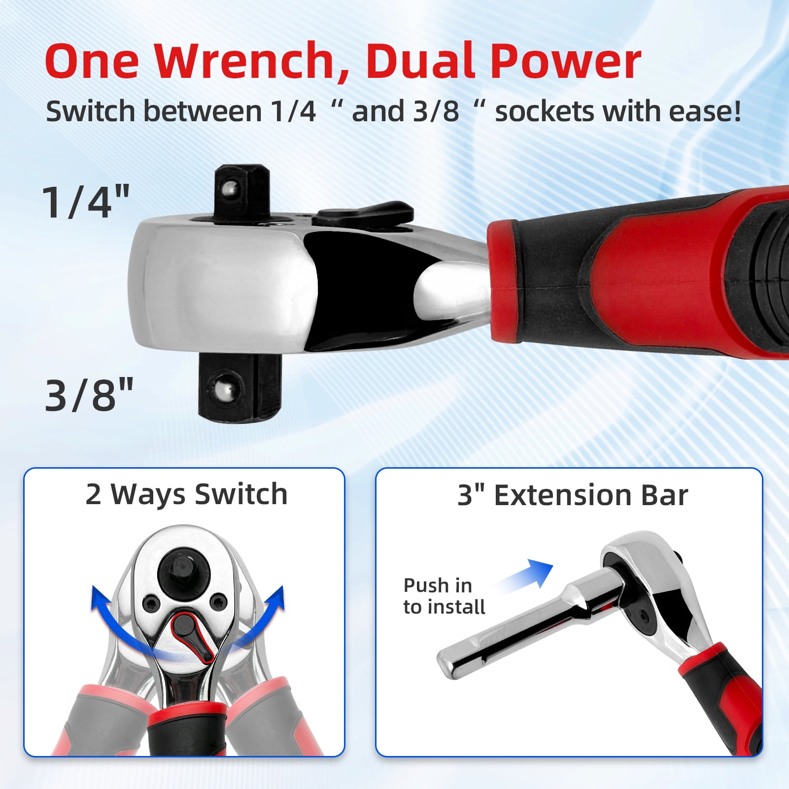 IRONCUBE 53-Piece Compact Socket Tool Set with Ratcheting Screwdriver & Adjustable Wrench for Garage, Auto Repair, Household Backyard & College Dorm
