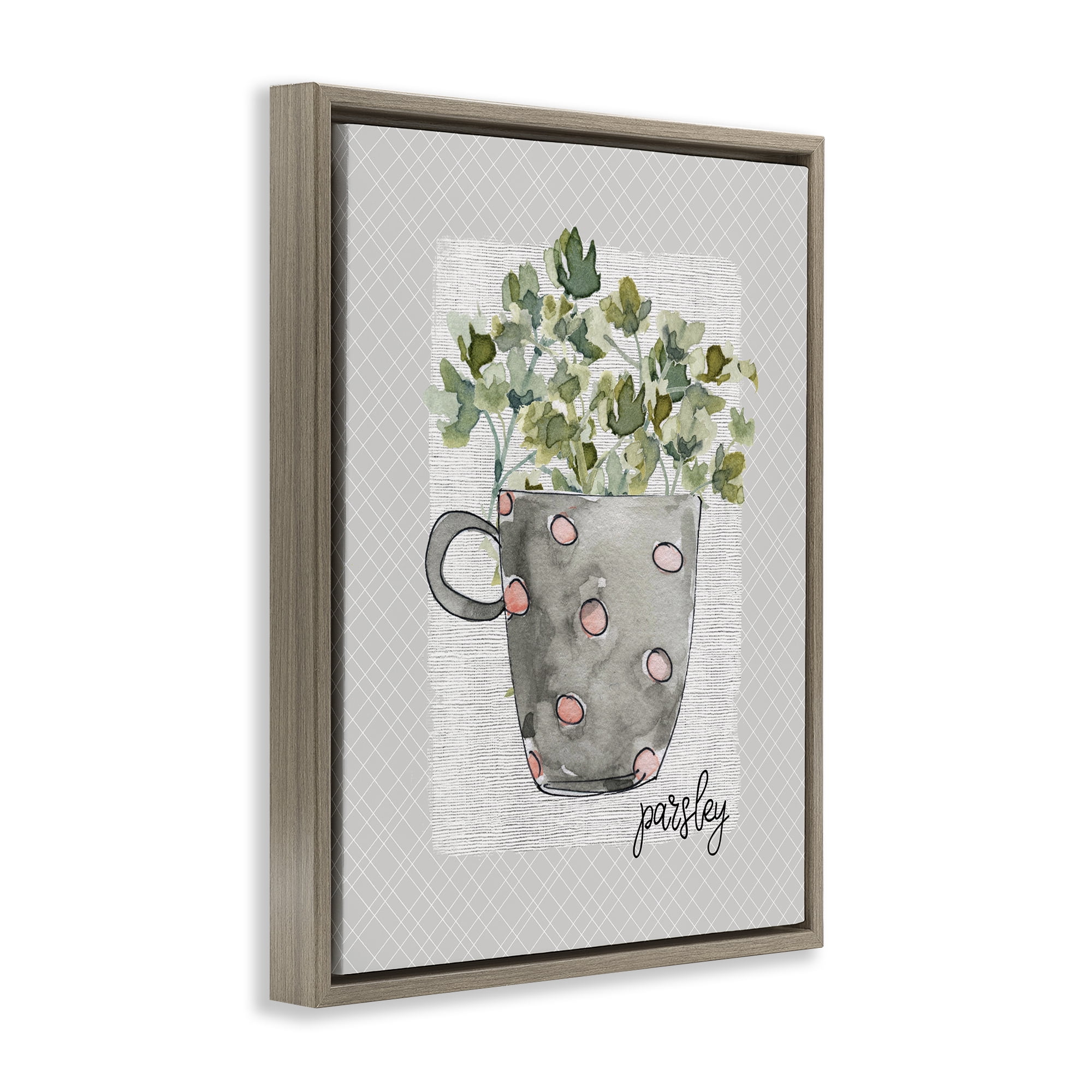 Stupell Industries Parsley Herb Mug Brown Framed Floater Canvas Wall Art, design by Livi Finn