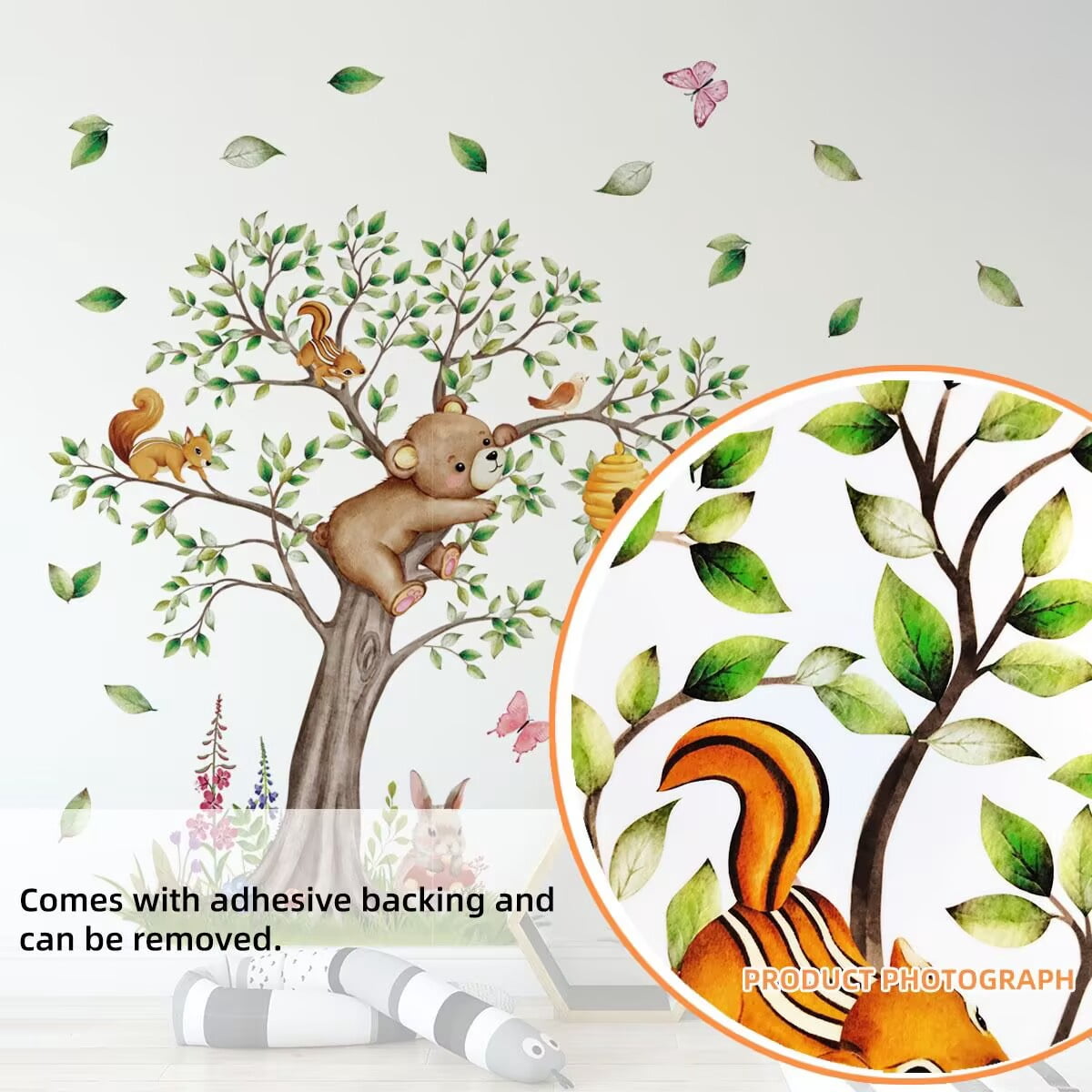 Woodland Animals Tree Wall Stickers DIY Giant Tree Wall Decals Deer Wall Stickers Peel and Stick Forest Wall Stickers for Baby Nursery Kids Bedroom Toddler Room Wall Decor