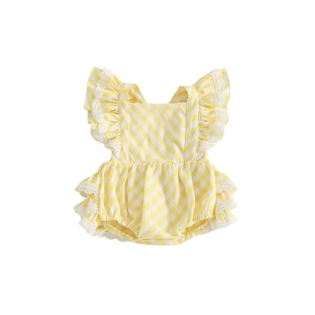 

Awevudst Baby Girl Summer Romper Square Neck Flying Sleeves Jumpsuit