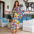 thumbnail image 3 of Xixirimido Vibrant Hippie Flower Print Women’s Plus Size Beach Kaftan Dress V-Neck Batwing Sleeve Swimsuit Cover Up Flowy Caftan Dress for Pool, Cruise & Resort Wear, 3 of 7