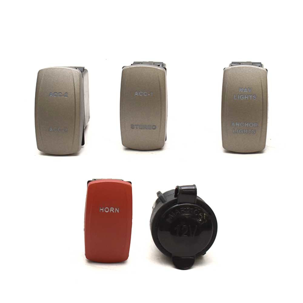 Carling Boat Rocker Switch Set w/ 12V Receptacle (5 PC)