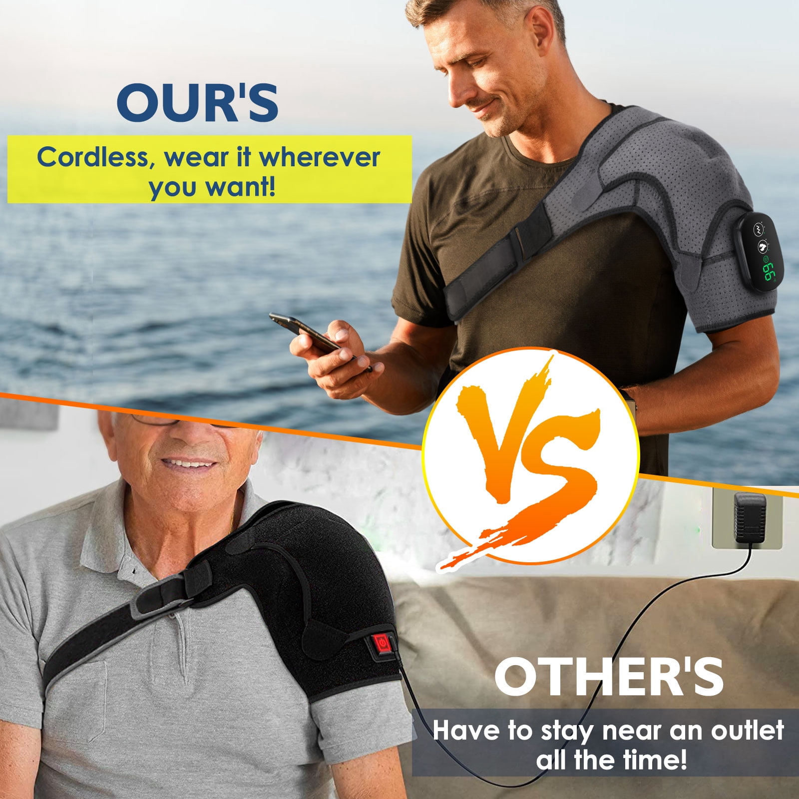 Heated Shoulder Brace Wrap,Electric Shoulder Heating Pad Massager ,Rechargeable Cordless Shoulder Massager with 3 Adjustable Vibrations for Men Women, Heated Shoulder Massage for Relax