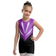 thumbnail image 2 of iiniim Kids Girls Dance Gymnastics Ballet Leotard Sparkly Rhinestones Bodysuit with Shorts Hair Band Purple&Black 12, 2 of 7