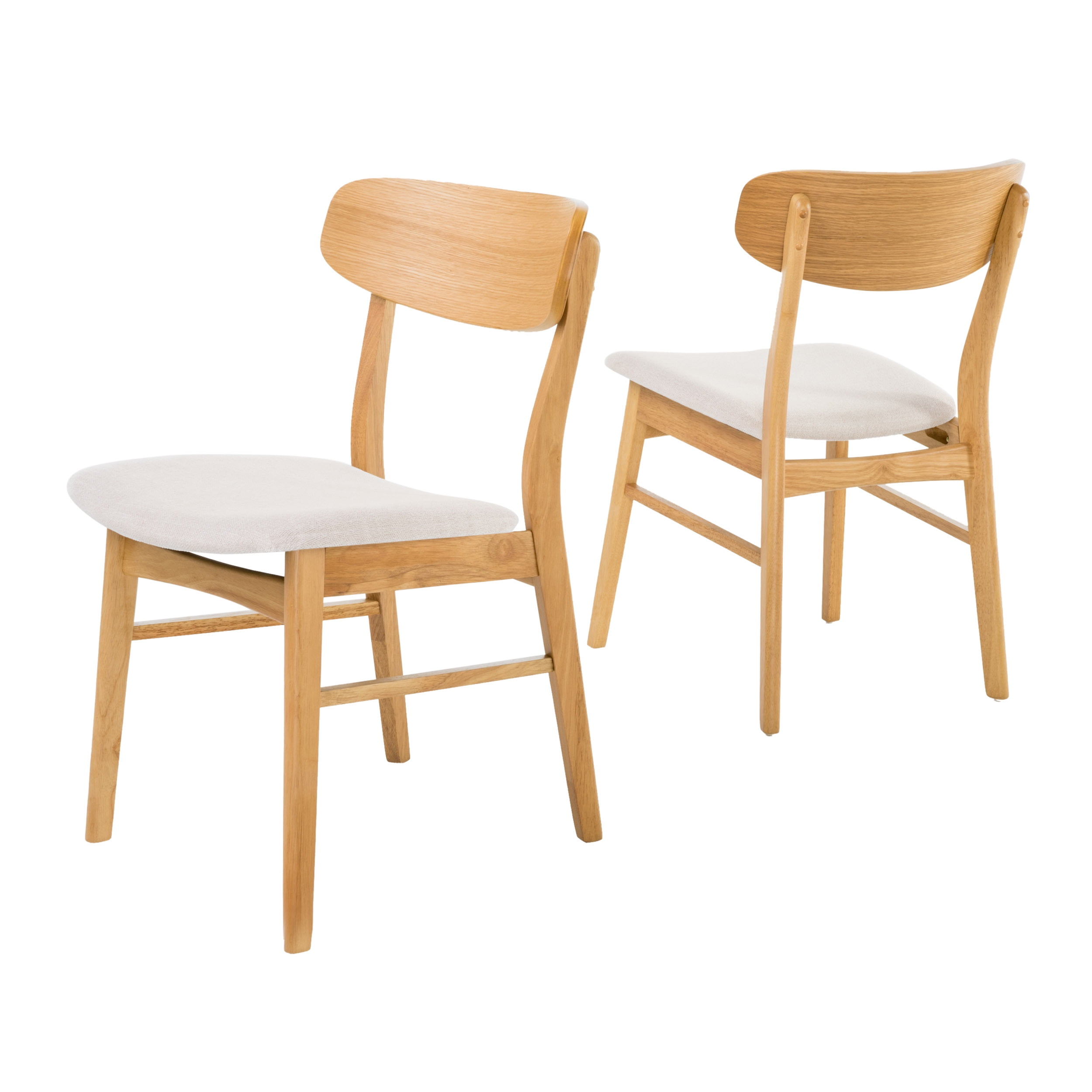 Noble House Harper Fabric Dining Chair, Set of 2, Light Beige, Natural Oak