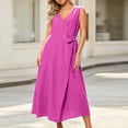 thumbnail image 4 of Dvprdro V Neck Sleeveless Wrap Tie Front Cotton Linen Maxi Dress for Women Loose Fit A Line Summer Vacation Casual, 4 of 5