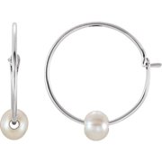 Kazi Luxury 14K White Gold Huggie Earrings | Lightweight Gold Earrings with Cultured White Freshwater Pearl | Hypoallergenic Dainty Pearl Hoop Earrings Jewelry for Gift - 10.5mm