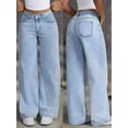 thumbnail image 4 of Women'S Baggy Straight Leg Jeans Elastic High Waisted Denim Pants Bottoms with Pockets Blue L, 4 of 10