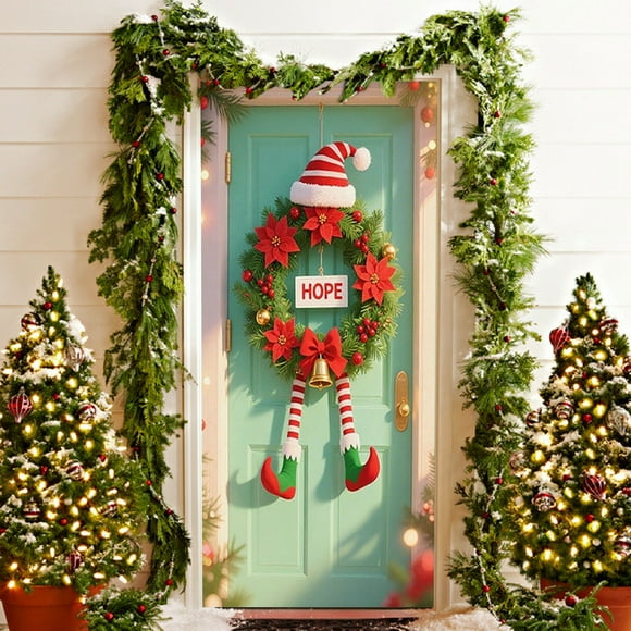 Christmas Door Cover | Holiday Door Curtain for Wall and Table Decoration | 35 x 72 Inch Festive Door Drape with Bow Pattern | Polyester Spandex Fabric for Indoor Holiday Party Decor