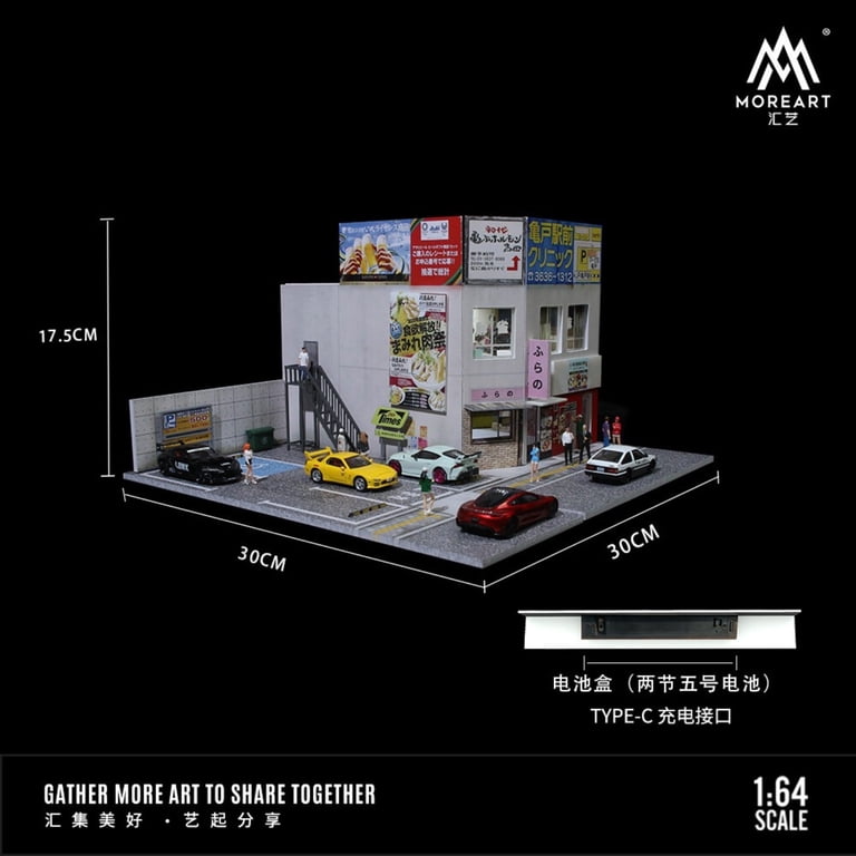 Diorama 1:64 Scale Car Garage Model, LED Lighting City Street