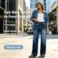 thumbnail image 3 of QIUOMBBP Wide Leg Jeans Woman Stretchy High Waisted Pull On Jean Pants Baggy Straight Leg Casual Denim Trousers with Pockets Dark Blue M, 3 of 11