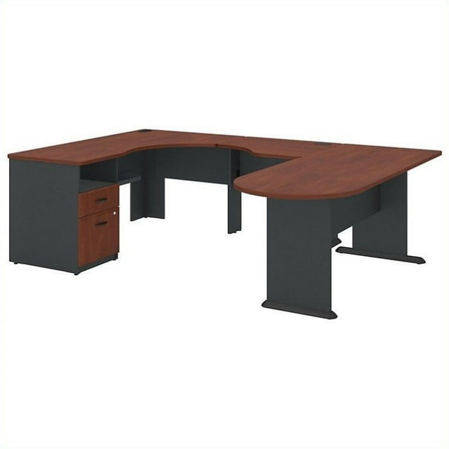 Série un Bureau d'Angle en Forme de U avec Péninsule et Rangement en Cerise