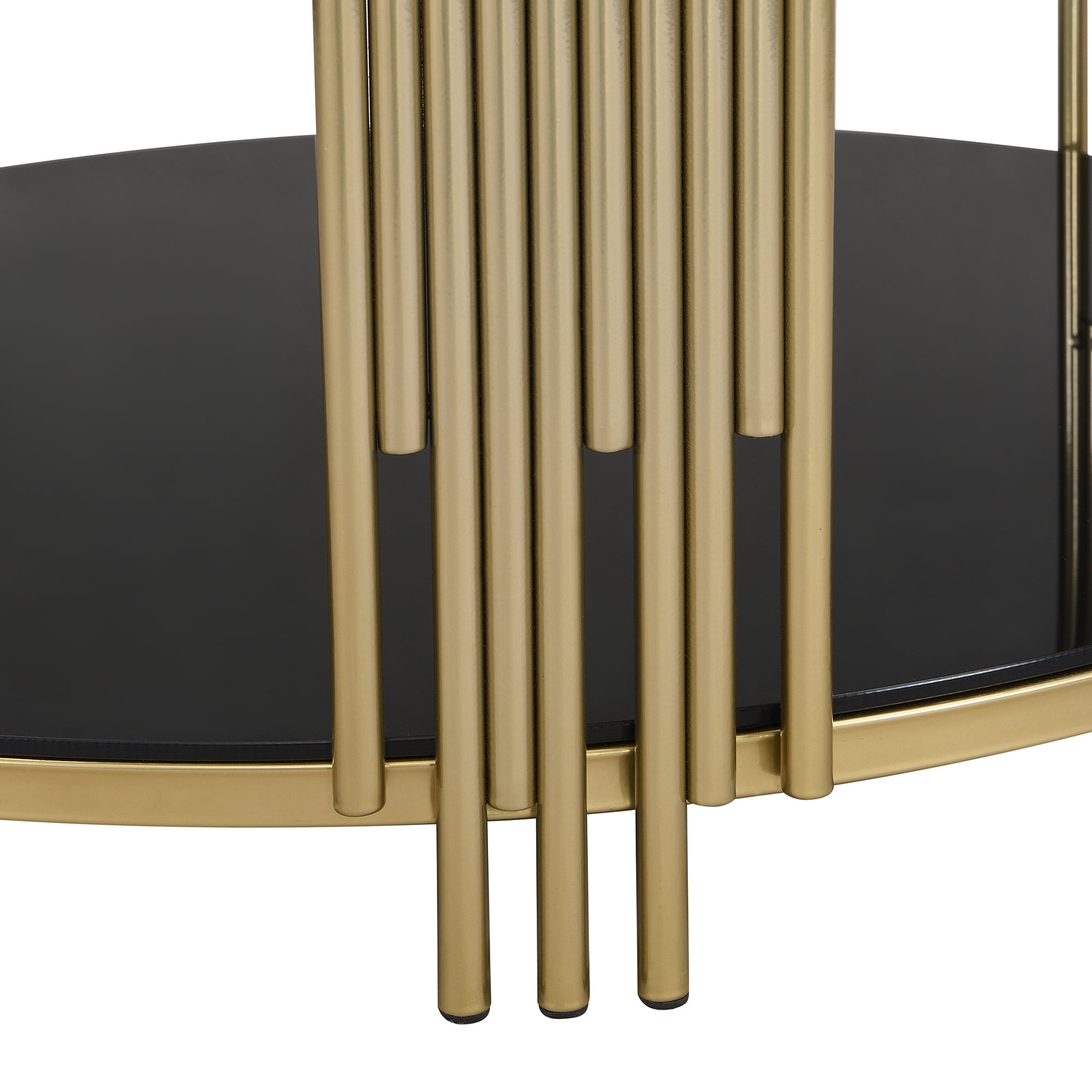 EUROCO 31.5" Round Coffee Table,Modern Tempered Glass Tea Table with Metal Base,Gold Finish and Lower Shelf,2 Tier Circle Dining Table for Study Room Reception Room,Black