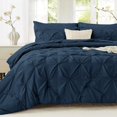 thumbnail image 1 of Juego de Edredón Queen Sasttie, 7 Piezas, Ropa de Cama con Pliegues, Para Todas las Estaciones, Incluye Edredón, Sábana Plana, Sábana Ajustable, Fundas de Almohada y Fundas Decorativas, Azul Marino, 1 of 9