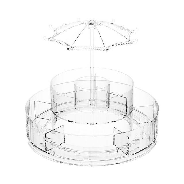 Organizador de maquillaje giratorio de 360 grados, soporte para brochas, soporte de exhibición, diseño de ganchos superiores, estuche de