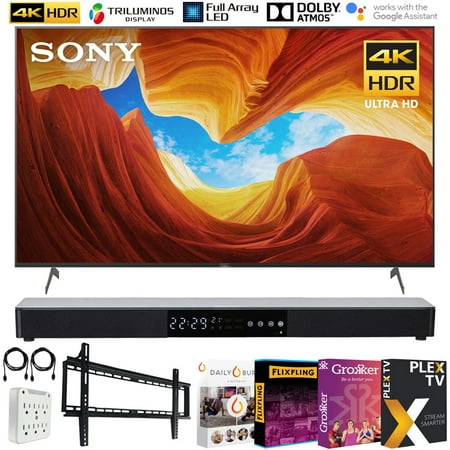 Sony XBR85X900H 85 inch X900H 4K Ultra HD Full Array LED Smart TV 2020 Model Bundle with Surround Sound 31 inch Soundbar 2.1 CH, Flat Wall Mount Kit, 6-Outlet Surge Adapter and TV Essentials