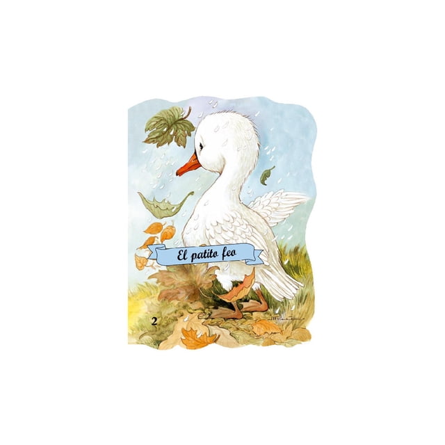 el patito feo combel 9788498255898 Nuevo — Cubierta frontal de libro impreso en español con ilustración de un patito blanco de perfil, pico naranja y plumaje detallado sobre hojas otoñales y césped; fondo azul claro con hojas que caen y un banderín azul con el título, adecuado para cuentos clásicos y lectura compartida en familia.