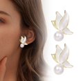 thumbnail image 3 of DQRPSEETB Drop Earrings Silver Needle French Retro Simple Pearl Earrings Summer High End Elegant Temperament Literary Oil Dropping Butterfly Earrings, 3 of 7