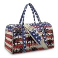 thumbnail image 2 of Garronmavis Large Quilted Duffle Bag for Women American Flag Palm Weekender Travel Carry On Overnight Gym Dance Tote Bag with Zipper Pockets, 2 of 7