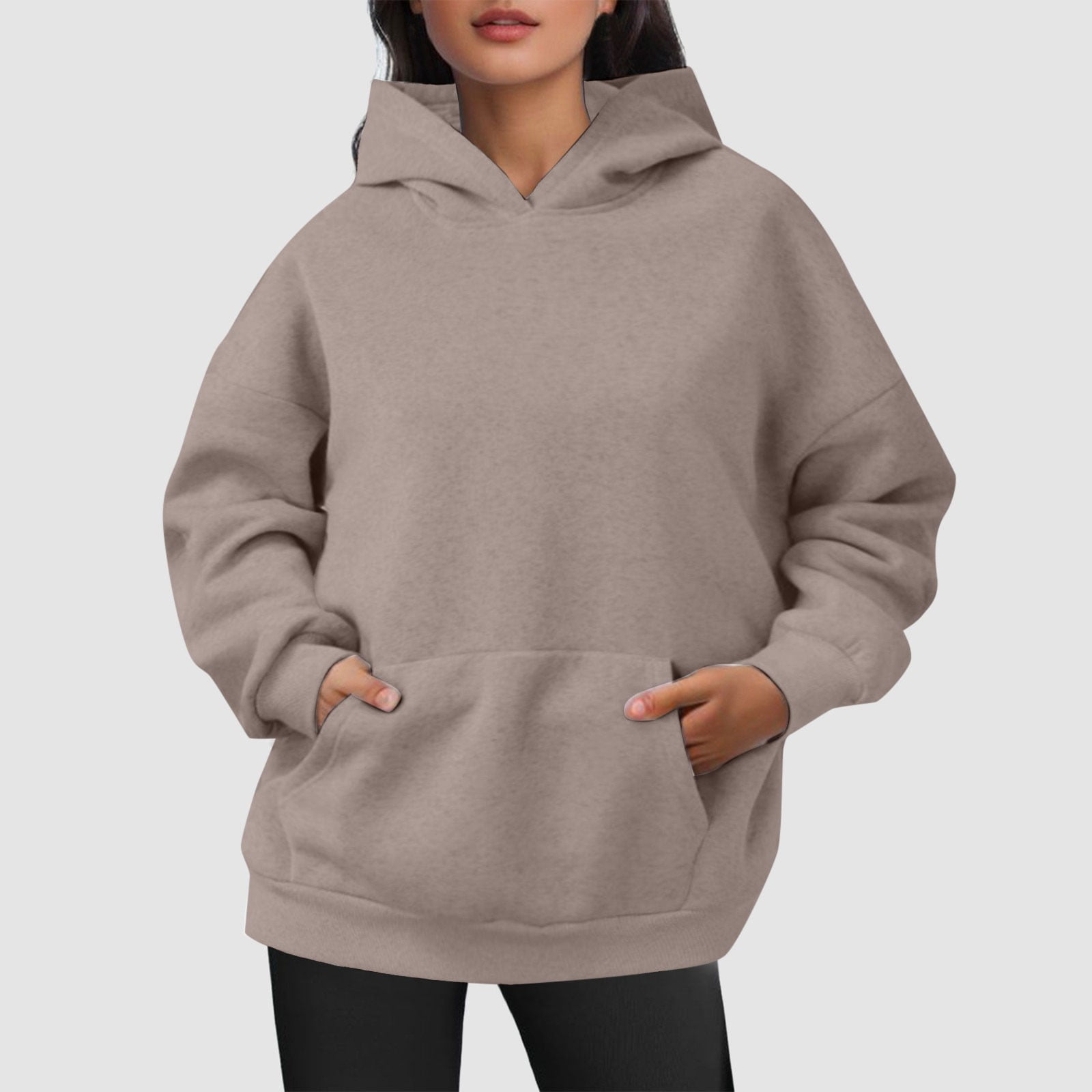 FYDUU Hoodies For Women Casual Womens Oversized Hoodies Fleece Sweatshirts Fall Pullover Long Sleeve Hooded Sweatshirt With Pockets Winter Clothes Women Hoodies Fall Tops