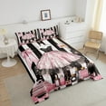 thumbnail image 4 of Pink Girly Dress Bedding Queen Size Modern Women Black White Stripe Comforter Set Romantic Makeup Themed Bedding Comforter Sets Golden Polka Dots Duvet Insert Perfume Print Quilt, 4 of 6