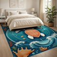 thumbnail image 3 of ODIKA 8'x10' Washable Area Rug Ocean Turtle Main Nautical Wave Coral Compass Motifs Map Border for Living Room, Under Sectional, Family , Durable, Non-Slip, 3 of 7