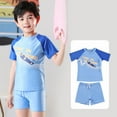 thumbnail image 2 of TOOYOU Toddler Boy Swimsuit 2 Piece Swim Set Short Sleeve Swim Shirt Swim Trunks Rash Guard Bathing Suits Child Swimwear For Swimming Lessons And Beach Size 9-10 Years,Sky Blue, 2 of 5
