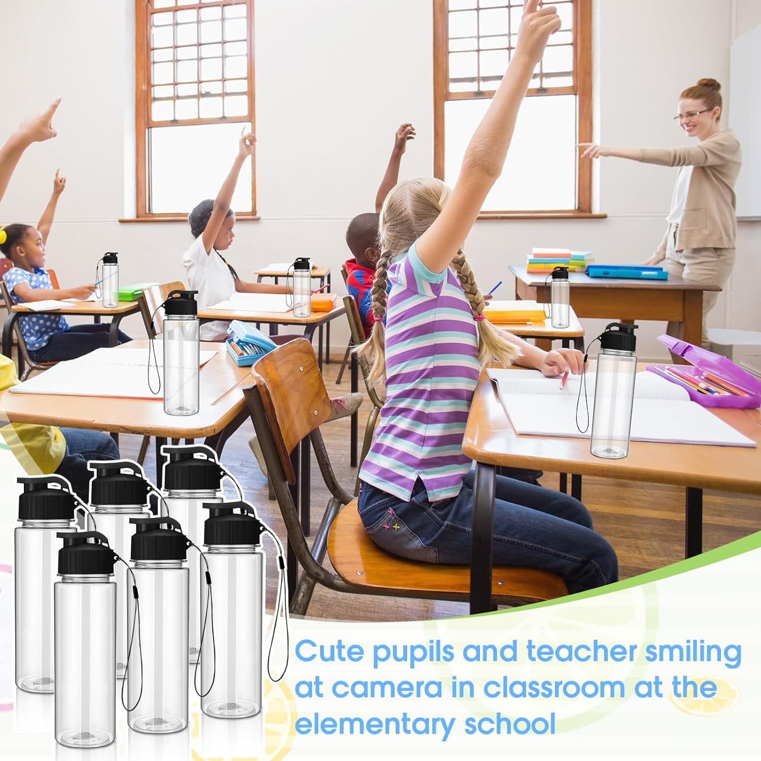 30 Pieces Water Bottle Bulk 17 oz Plastic Sports Water Bottles Bulk with Handle Strap Lightweight Leakproof Drink Flip Top for Adults Fit Gym(Classic Style,Blue,Pink,Yellow,Rose Red,Green)