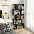 thumbnail image 6 of 5 Tier Geometric Bookcase, S Shaped Bookshelf, Modern Decorative Storage Shelving, Wooden Room Divider Bookcase, 62.5" Tall Staggered Display Book Shelf for Living Room (1, Black), 6 of 9