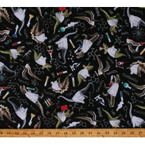 Cotton Scientist Dinosaurs in Lab Coats Dinos Kids Black Cotton Fabric Print by the Yard (DINO-CD1690-BLACK)