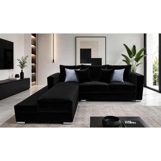Sala Esquinera Aston 260x200 cm Terciopelo negro EL BAZAR STORE Aston Moderno Esquinera