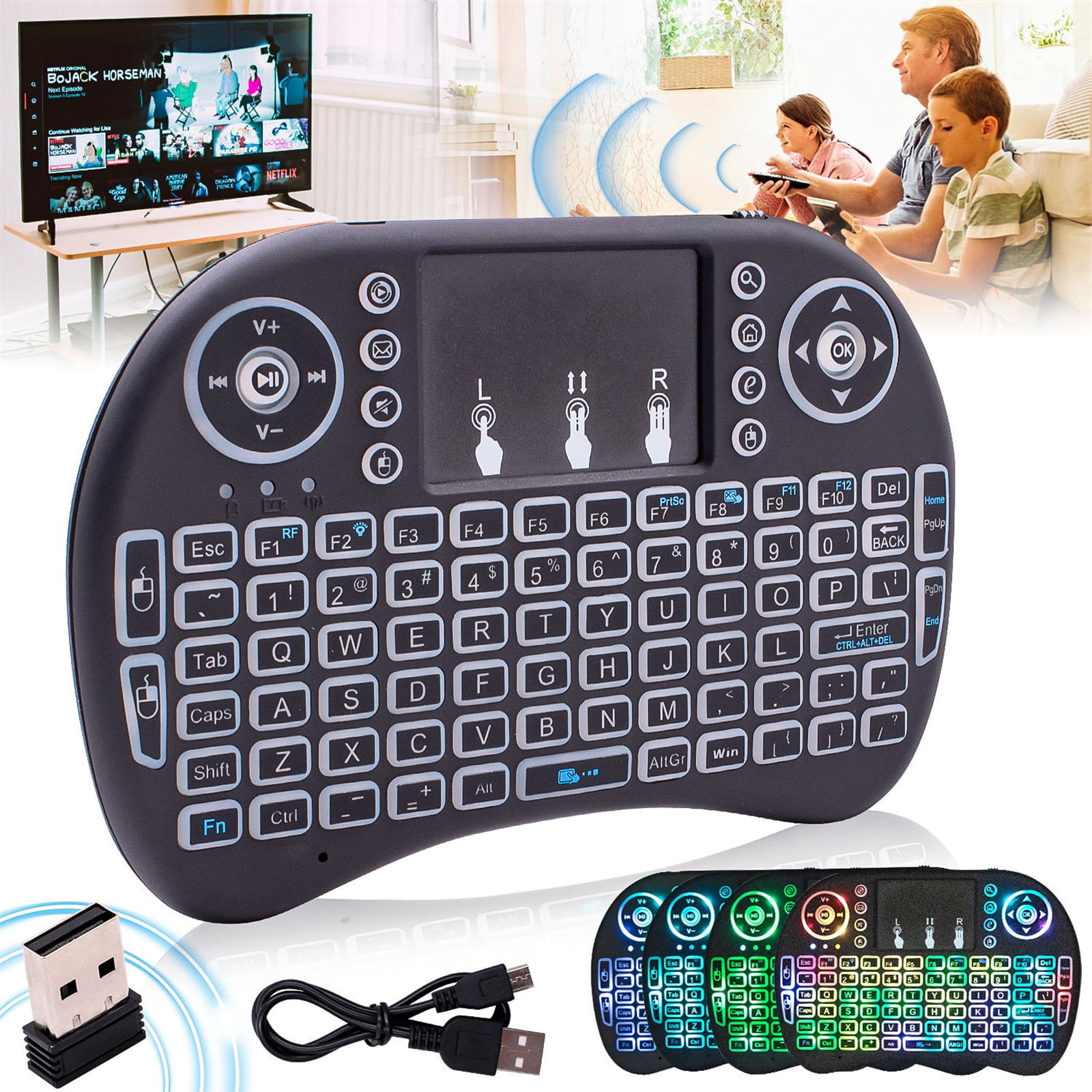 Mini i8 2.4G Air Mouse Wireless Keyboard with Touchpad Black Computer Games Play 