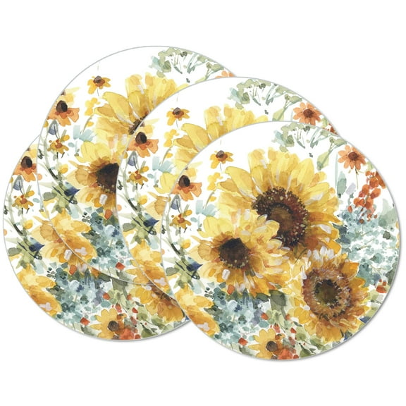 CounterArt "Sunflowers Forever" 4-Pack Reversible Round Tabletop Placemats
