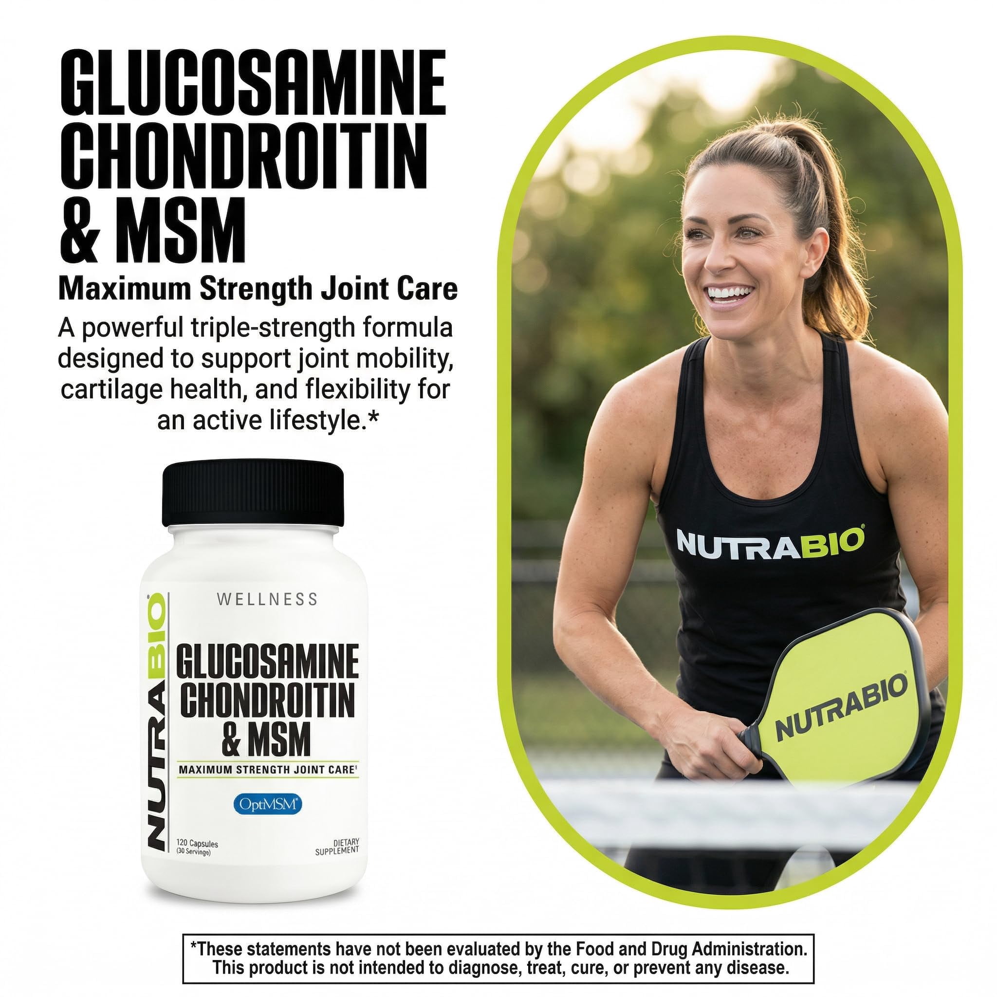 NutraBio Glucosamine Chondroitin & OptiMSM Supplement, Joint Support Formula - 120 Capsules (120 Count)