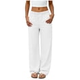 thumbnail image 3 of PIWHJQK Women Elastic Waist Casual Pants With Pockets Women Solid Wide Leg Pants Elastic Waist Button Detail With Pockets Casual Loungewear Pants, 3 of 8
