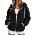 thumbnail image 3 of Liuinsasek Women's Hooded Fuzzy Outerwear Fashion Solid-Color Drawstring Long Sleeve Zip-Up Fleece Jacket with Pockets Casual Warm Winter Outerwear, 3 of 8
