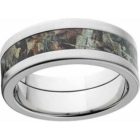 Timber Men's Camo Stainless Steel Ring with Cross Brushed Edges and Deluxe Comfort Fit