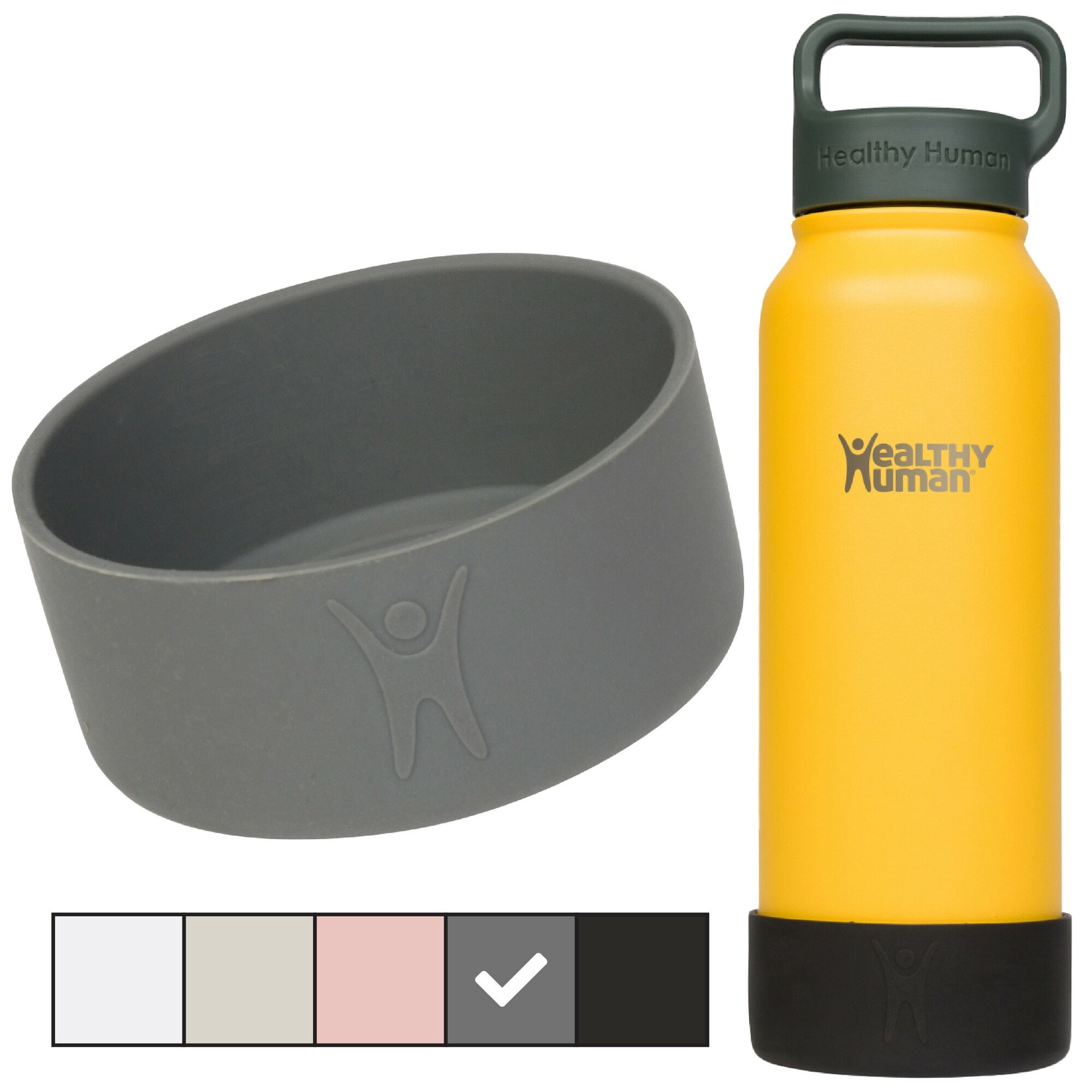 Healthy Human Protective Silicone Bumper Boots for Stein Bottles - Fits 16oz and 21oz Bottles. BPA Free Anti-Slip Bottom Silicone Sleeve Cover Boot, Gray