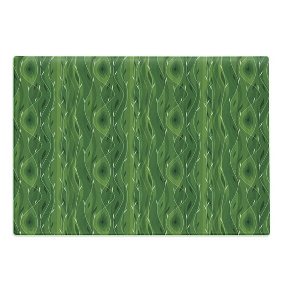Green Cutting Board, Retro Spring Freshness Themed Abstract Leaf Design Vertical Wavy Twigs, Decorative Tempered Glass Cutting and Serving Board, Large Size, Fern Green Pale Green, by Ambesonne