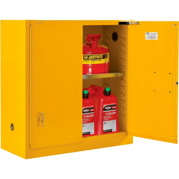 Global Industrial Flammable Cabinet, Self Close Double Door, 30 Gallon, 43"Wx18"Dx44"H